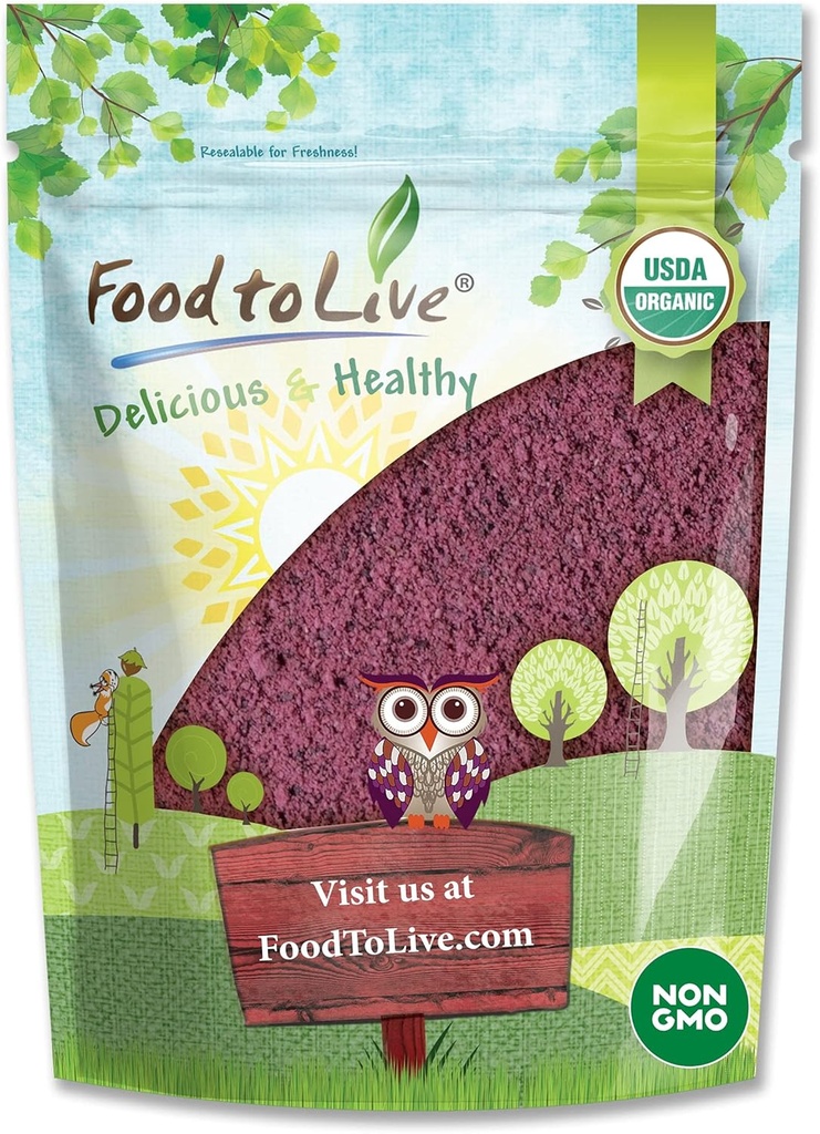 Food to Live - Organic Black Elderberry Juice Powder, 12 Ounces Non-GMO, Made from Raw Dried Berries, Unsulfured, Vegan, Bulk, Great for Baking, Smoothies, Yogurts, No Sulphites, Contains Maltodextrin