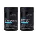 Sports Research® Double Strength L-Theanine Suntheanine for Focus, Relaxation & Alertness Non-Drowsy Support + Coconut Oil 60 Count & Triple Strength Omega 3 Fish Oil 1250mg Burpless Omega3 EPA & DHA