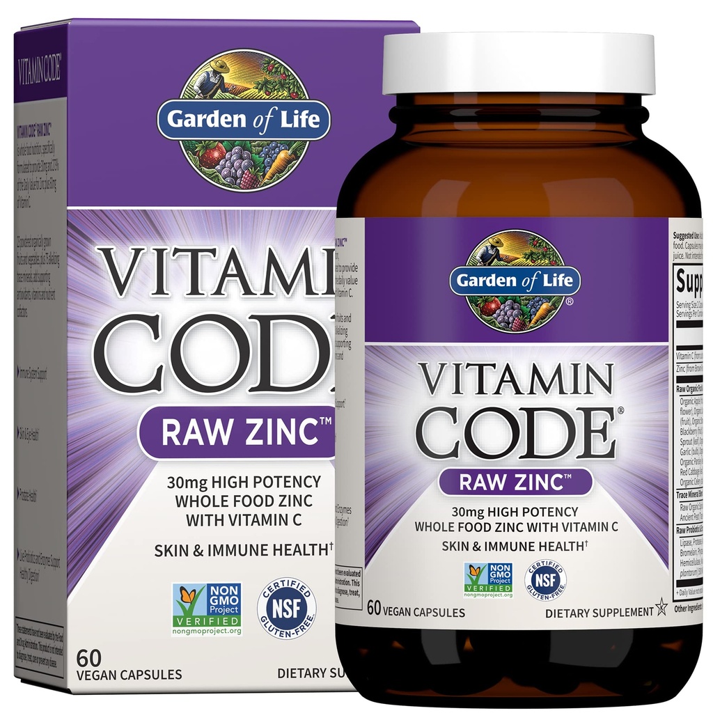 Garden of Life Organic Vegan Protein Powder 22g & Zinc Supplements 30mg High Potency for Immune Support