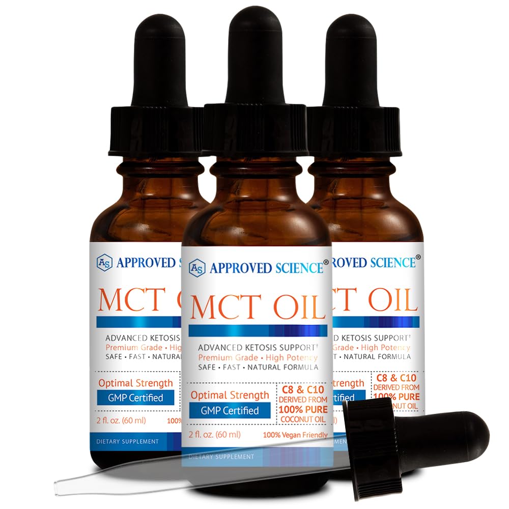 Approved Science® MCT Oil - Pure Medium-Chain Triglyceride (MCT) Oil derived from Coconuts with Caprylic Acid (C8) and Capric Acid (C10) - Vegan, 60 ml - Pack of 3