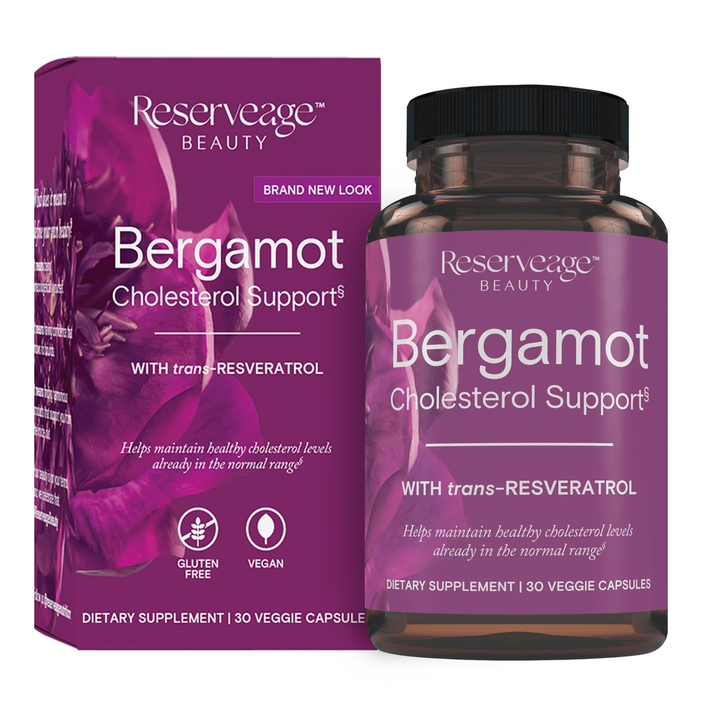Reserveage Beauty Bergamot Cholesterol Support with Resveratrol - Antioxidant Supplement for Cardiovascular Support & Heart Health - Vegan & Non-GMO - 30 Capsules (30 Servings)