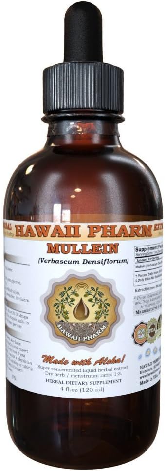 Mullein Liquid Extract, Organic Mullein (Verbascum densiflorum) Tincture, Herbal Supplement, Hawaii Pharm, Made in USA, Hawaii Pharm, Made in USA 2 fl.oz
