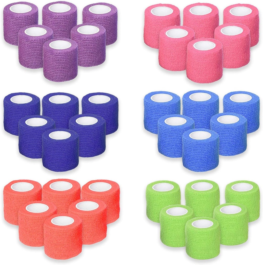 Ever Ready First Aid Self Adherent Cohesive Bandages 2" x 5 Yards - 36 Count, Rainbow Colors