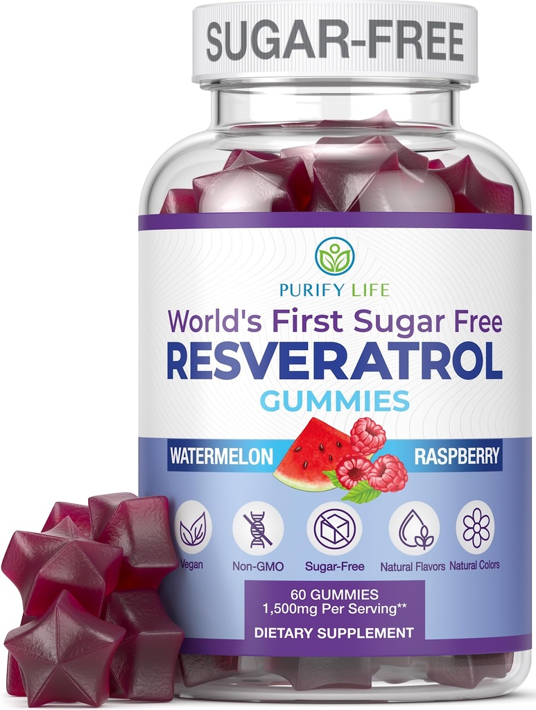 Sugar-Free Resveratrol Gummies - Potent Anti-Aging Antioxidant - Resveratrol Supplement to Support Digestive & Immune Health - Cognitive Boost by Cell Growth & Repair - Easy Chewable NMN Alternative