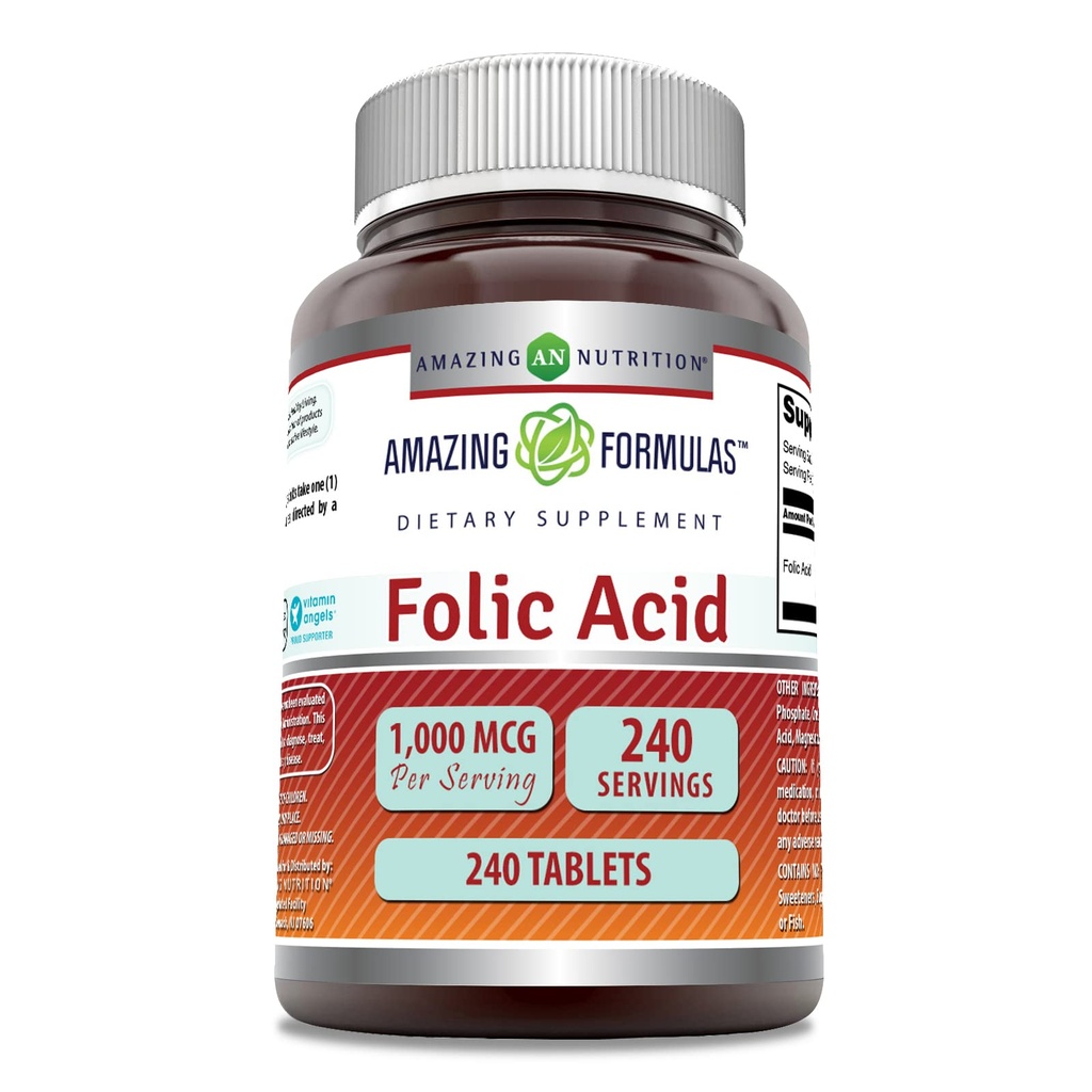 Amazing Formulas Folic Acid 1000 Mcg (1 Mg) | 240 Tablets Supplement | Vitamin B9 | Non-GMO | Gluten Free | Made in USA