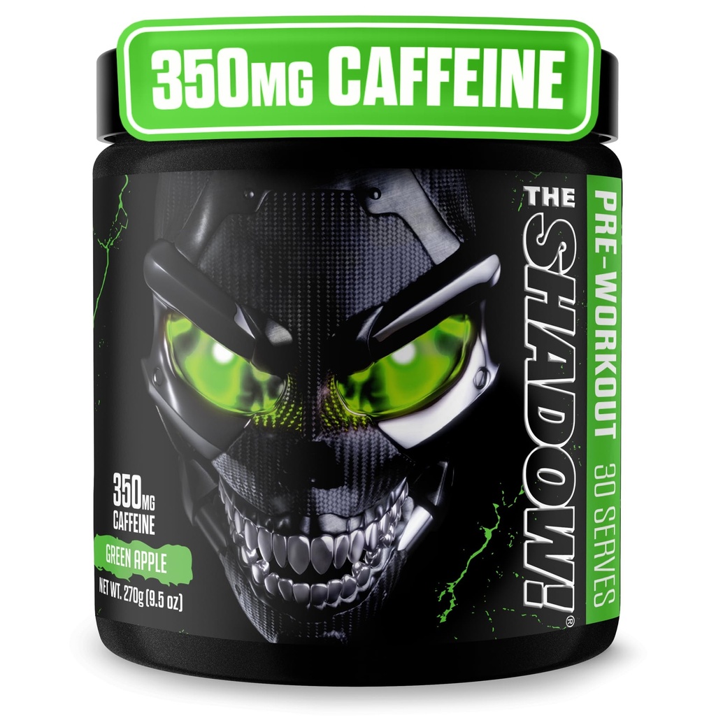 JNX SPORTS The Shadow! High Stim Preworkout – Pre Workout Powder for Men & Women, High Caffeine Pre Workout for Energy, Mental Focus & Strength, Green Apple, 30 Servings