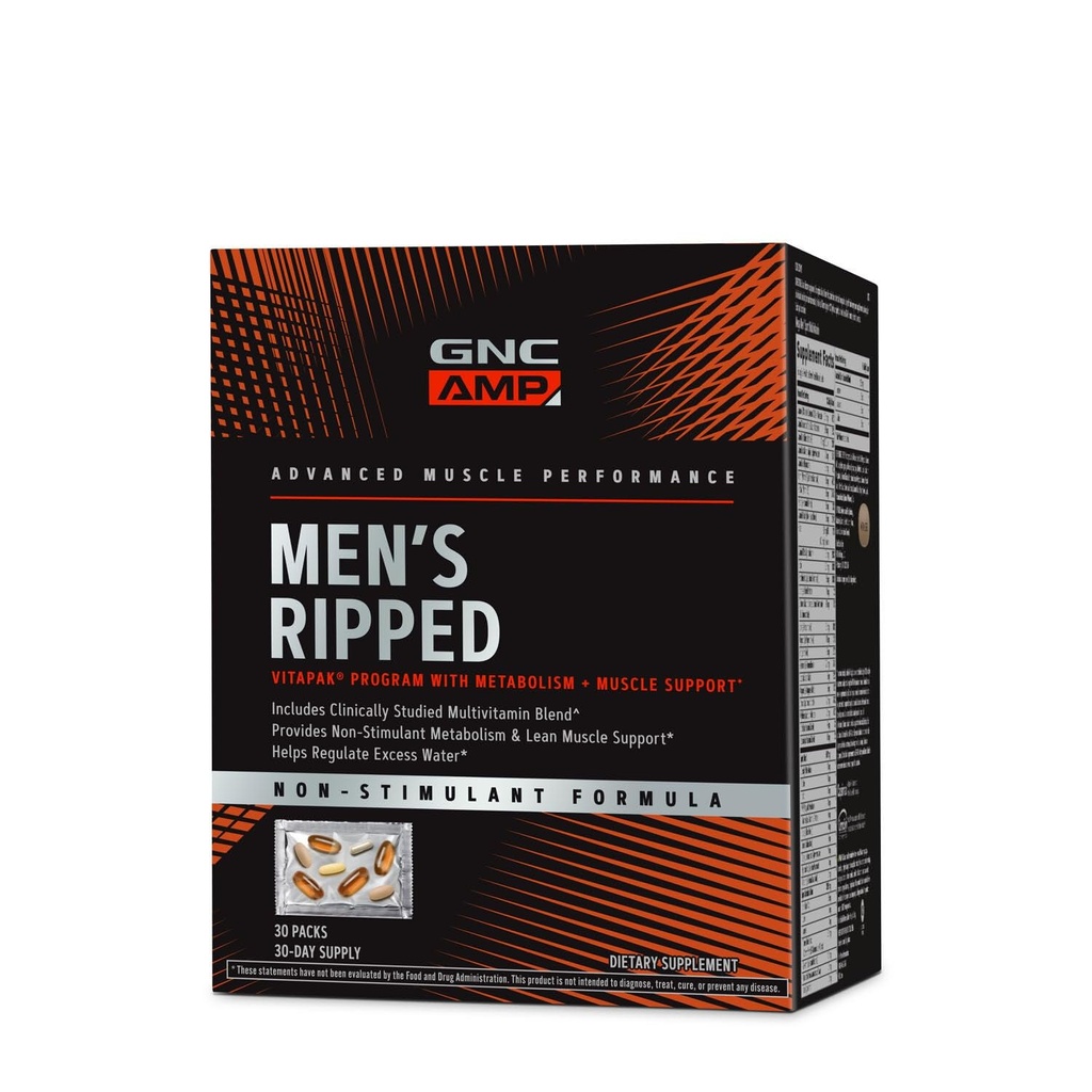 GNC Men's Ripped Clinically Studied Multivitamin Blend, Lean Muscle Support, Non-Stimulant Formula, 30 Servings