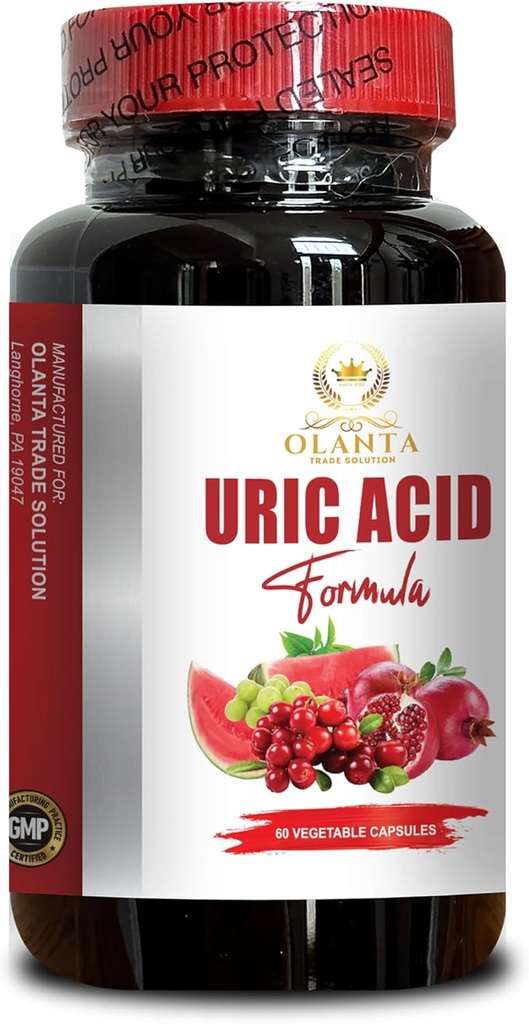 URIC Acid - Uric Acid Vitamins for Men and Women, Uric Acid Flush, Uric Acid Level, Joint & Muscle, Non-GMO, Vegan - 1 Bottle 60 Capsules