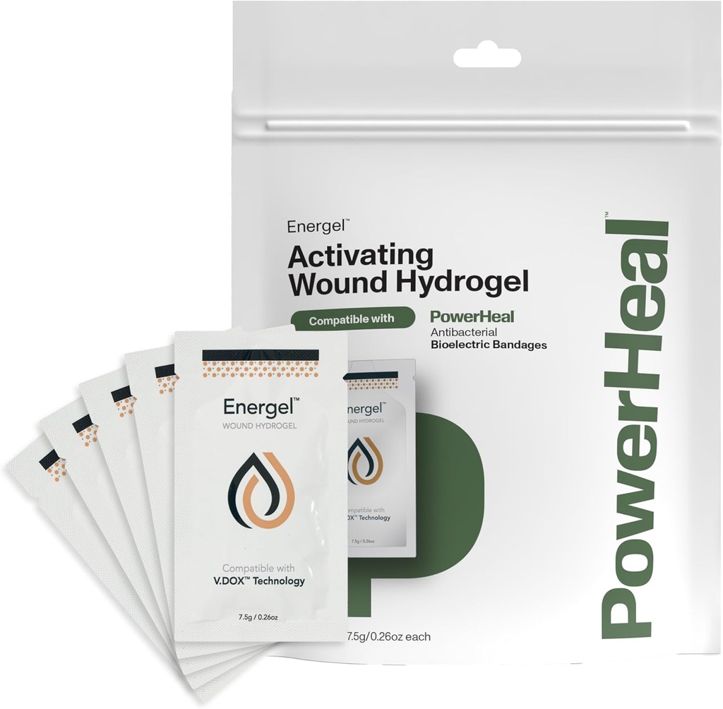PowerHeal Energel Hydrogel – Wound Gel to Cover Your Wound and Help Maintain & Provide Moisture for Cuts, Abrasions, Blisters, Burns, Scrapes, Surgical Incisions, Ulcers & More – 5-Pack, 0.26 Oz Each