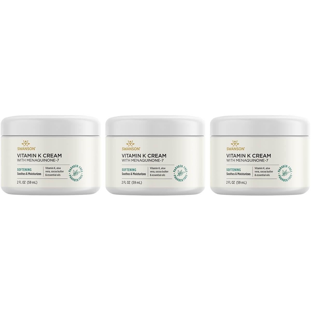 Swanson Vitamin K Cream with Menaquinone-7 - Eye Cream to Help Minimize the Appearance of Dark Circles Under the Eyes - Topical Cream to Help Nourish and Brighten the Skin - (2 Fl Oz) (3 Pack)