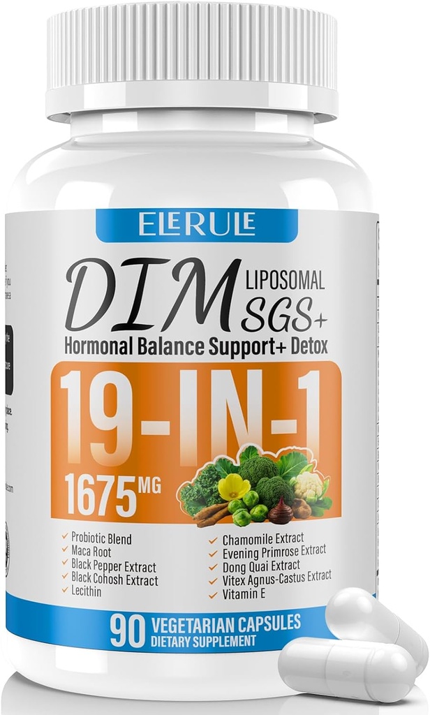 DIM Supplement Estrogen Balance for Women & Men, 1675 mg Estrogen Supplement Hormonal Acne Support, Menopause Support, Antioxidant Support,DIM SGS 90 Veggie Capsules,44 Day Supply-011