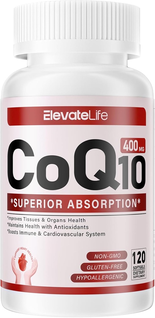 CoQ10-400mg-Softgels with PQQ, BioPerine & Omega-3, Coenzyme Q10(Ubiquinone) Supplement for High-Absorption, Powerful-Antioxidant, Support Heart & Energy-Production, 120 Servings