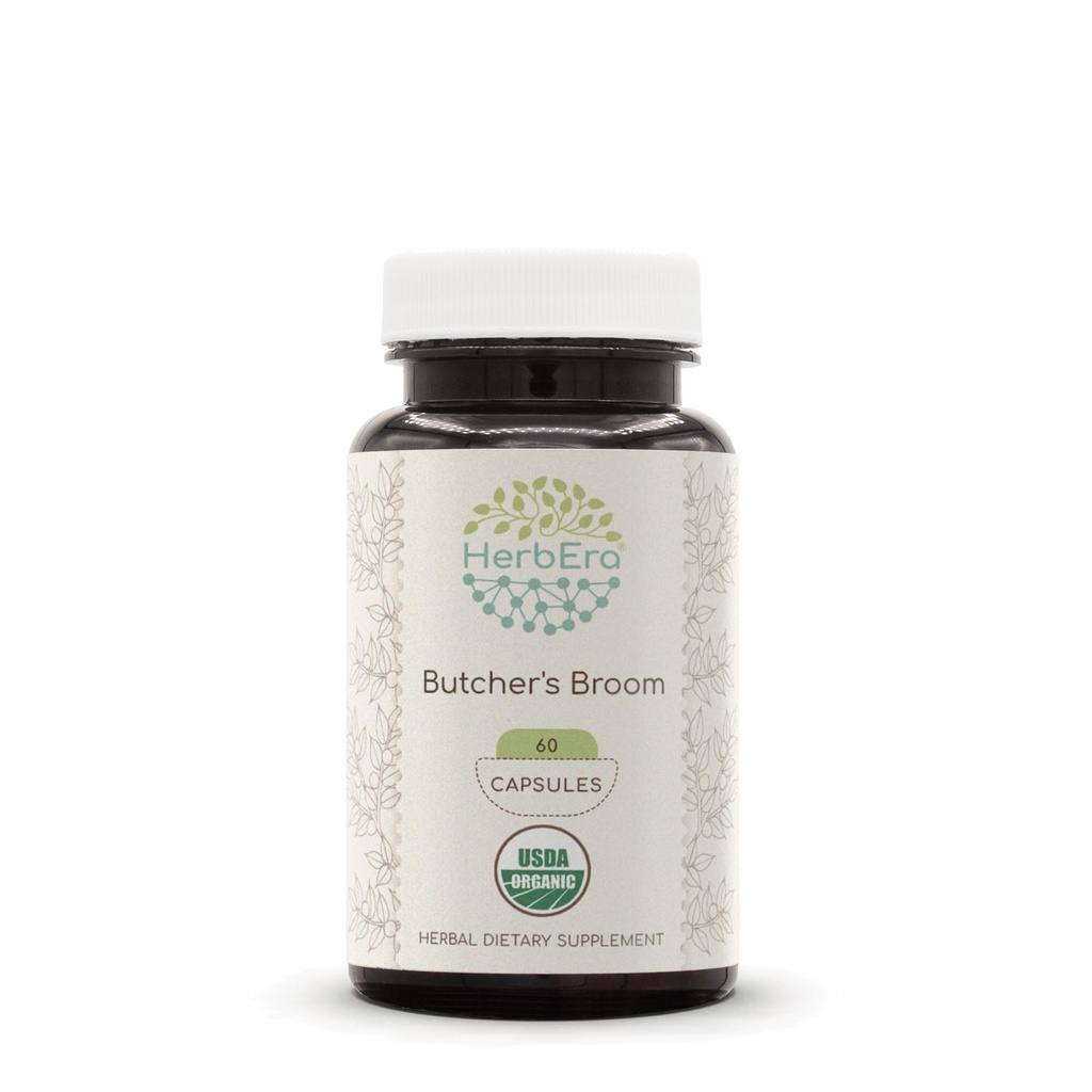 Butcher's Broom Root Capsules | 500 mg | USDA Organic Vegan Capsules | Circulation & Vein Support | Ruscus Aculeatus Dried Root, Leg Wellness, Herbal Supplement (60 Capsules)