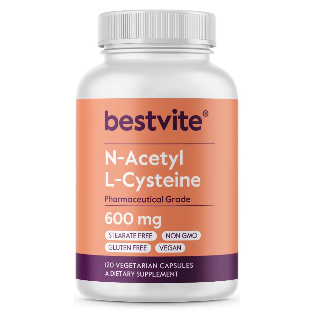 BESTVITE N-Acetyl L-Cysteine (NAC) 600mg Per Capsule (120 Vegetarian Capsules) - No Stearates - Vegan - No Fillers - No Silica - No Gelatin - Gluten Free - Non GMO