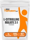 BulkSupplements.com L-Citrulline Malate 2:1 Powder - Nitric Oxide Boost, Citrulline Malate Supplement - Unflavored & Gluten Free - 3g per Servings, 500g (1.1 lbs) (Pack of 1)