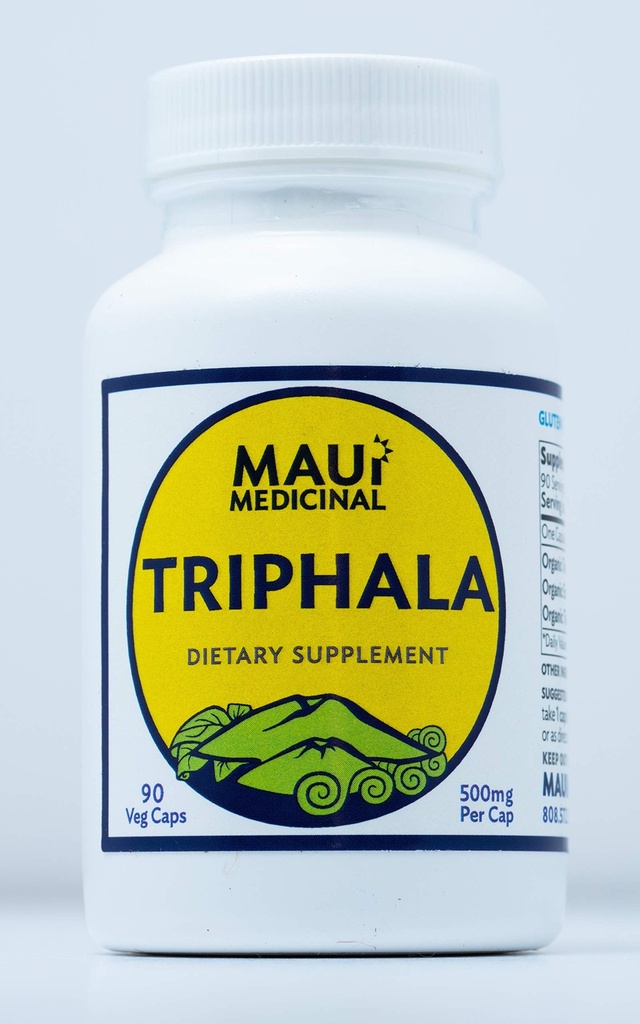 Maui Medicinal TRIPHALA 90 Veggie Capsules - 500mg per Capsule Organic Herbal Formula with Terminalia Chebula, Emblica Officinalis, and Terminalia Belerica
