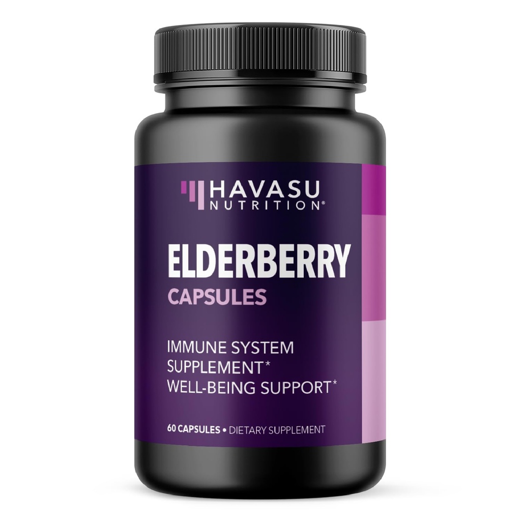 Sambucus Black Elderberry Capsules - Immune Support Supplement for Adults - 400mg of Extract Per Serving for Overall Wellness - Vegetarian-Friendly, Non-GMO, Unflavored - 60 Count, 2 Month Supply