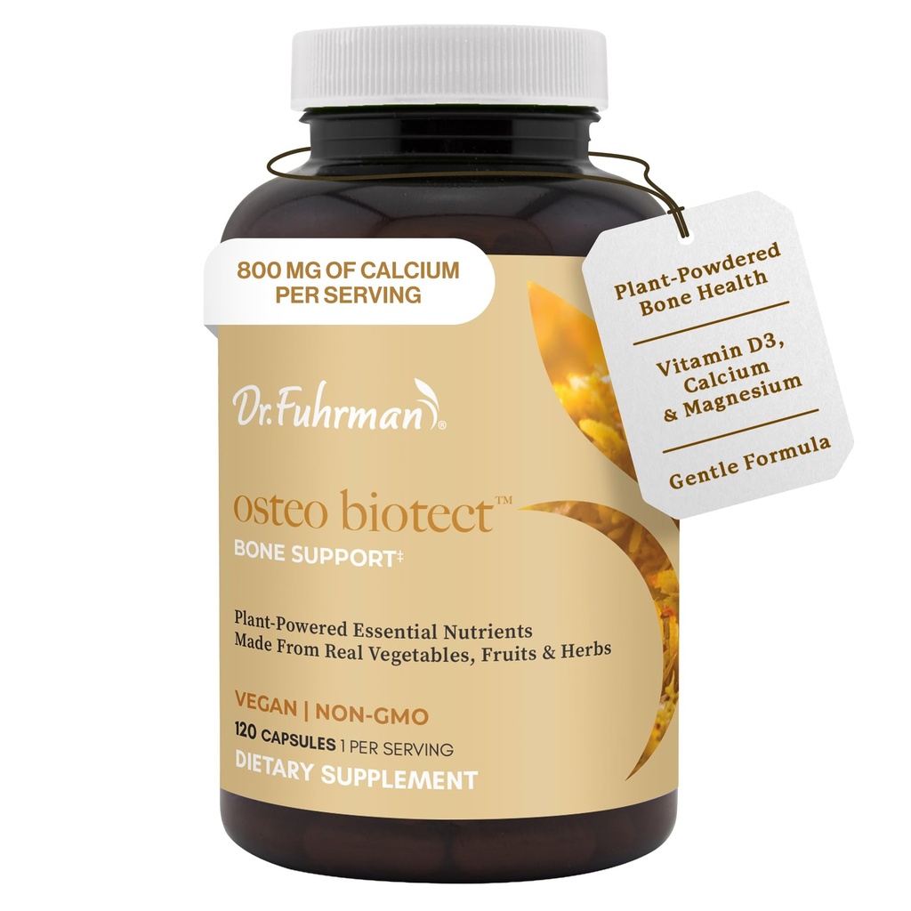 Dr. Fuhrman Osteo-Biotect Organic Calcium Bone Health Supplement with Vegan Vitamin D3 and Magnesium. Plant-Based Calcium 800mg for Natural Bone Support and Density, 120 Capsules