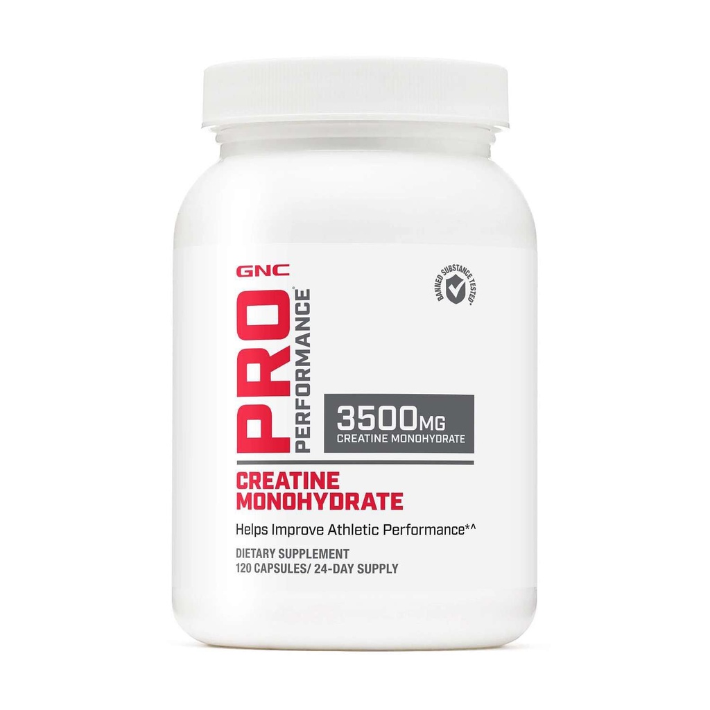 GNC Pro Performance Creatine Monohydrate Supplement Capsules for Men & Women, 3.5g, Improves Muscle Building, Energy Production, Endurance & Performance, 3rd Party Tested, Gluten Free, 120 Count, 24