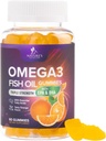 Omega 3 Fish Oil Gummies - Heart Health Support Omega 3 Gummy Supplement for Adults & Kids with High Absorption DHA & EPA, Joint & Brain Support, Delicious Orange Flavor Fish Oil Vitamins, 60 Gummies
