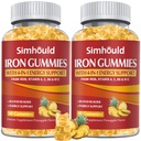 2 Pack Vegan 80MG Iron Supplement Gummies for Women & Men - Vitamin A, C, B for Adults & Kids - Blood & Builder & Energy Support for Iron Deficiency, Anemia, 120 Counts Pineapple Flavor Gummies