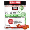 Force Factor ProbioSlim Keto ACV Metabolism Gummies, Organic Apple Cider Vinegar, LactoSpore Probiotics & Prebiotics to Support Digestion, Lean Body Mass, & Immune Health, Apple Flavor, 1 Carb, 120ct