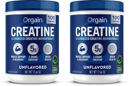 Orgain Creatine Monohydrate Micronized Powder,100 Servings,Unflavored,Supports Muscle Growth,Post Workout Recovery and Brain Health,No Artificial Additives,for Men & Women,Vegan,(Pack of 2)