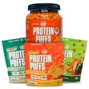 Twin Peaks Low Carb, Keto Friendly Protein Puffs, 3 Bags of Assorted Flavor Puffs + 1 Jug Nacho Cheese Flavor Puffs