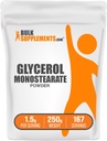 BulkSupplements.com Glycerol Monostearate Powder - Glycerol Supplement, GMS Powder - Unflavored, Food Grade & Gluten Free, 1.5g per Serving, 250g (8.8 oz) (Pack of 1)