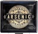 7 Days Chromed Shiny Silver Pill Organizer with Mirror Inside Has 8 Separate Compartments Rectangle 7 Days Pill Box Pill Case (Arsenic Vintage Style Poison Label)