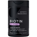 Sports Research® Biotin 5,000mcg with Organic Coconut Oil - Biotin (Vitamin B7) for Healthy Skin and Hair Support* - for Women and Men - Vegan, Non-GMO, Gluten & Soy-Free - 30 Veggie Softgels