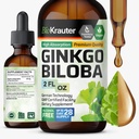 BIO KRAUTER® Ginkgo Biloba for Brain Support - Pure Vegan Ginkgo Biloba Supplement 670 mg - Supports Calm, Focus & Memory - Alcohol & Sugar Free, 2 Fl.Oz 28-Day Supply, Liquid Drops for Brain Health