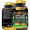 Chlorella Supplement for Men and Women - 7in1 Formula with Spirulina, Sea Moss, Chlorophyll, Gotu Kola, Boswellia & Bacopa - Immune Support - Rich in Nutrient, Vitamins - 120 Capsules