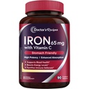 Doctor's Recipes Iron Supplement 65 mg with Vitamin C - Maximized Absorption & Stomach Friendly Iron Pills for Red Blood Cells Formation, Heart, Brain & Immunity Health - Vegan Non-GMO 90 Iron Tablets