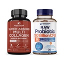 Wholesome Wellness Super-Absorb Multi Collagen Pills (Type I II III V X) Organic Herbs and Bioperine + Organic Probiotics 100 Billion CFU, Dr Formulated Probiotics for Women, Men & Adults Bundle