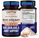grow vitamin Multi Collagen Capsules 1800MG (Types I, II, III, V & X) - Non GMO, Grass Fed Collagen - Anti Aging Support for Hair, Skin, Nails - Protein Pills for Joint Support - 90 Capsules