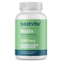 BESTVITE Biotin 5000mcg (120 Vegetarian Capsules) - No Stearates - No Flow Agents - Vegan - Non GMO - Gluten Free - Hair, Skin, Nails