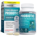 Balance ONE Time Release Probiotic – 15 Billion CFU – 12 Strains Including L. Plantarum – 15x More Survival Than Capsules – Bloating & Gas Relief – Gut & Digestive Health for Women & Men – 60 Tablets