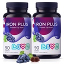 LIVS Iron Plus Gummies – 20mg Gentle Iron Supplement for Women & Men – Anemia Support – Vitamin C for Absorption – Biotin, Folate & B12 for Energy – Gluten Free, Vegan, Halal & Kosher – 180 Count