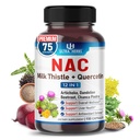 NAC Supplement N-Aetyl Cysteine Enriched with Milk Thistle, Quercetin - Support Immunity, Respiratory Health & Liver Detox | 150 Capsules