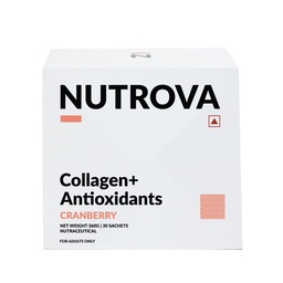 NUTROVA Collagen+ Antioxidants | Marine Collagen Supplements Powder for Men & Women | Improves Skin Hydration, Reduces Damage | Skin, Hair & Nails | Cranberry | 30 Servings
