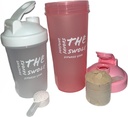 Shaker Bottle [2 pack] for Protein Shakes, pre-workout, and post-workout. One 24-ounce/one 14-ounce. Assorted colors. (Pink/Clear)