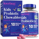 LOVEBUG Probiotics for Kids – Probiotic Chewables with Prebiotic Fiber for Age 4+, Daily Children's Gut Health, Constipation, Digestive & Immune Support Supplement, Sugar-Free Berry Flavor, 60 ct