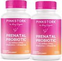Pink Stork Prenatal Probiotics for Women with Vitamin B6 and Prebiotics - Morning Sickness, Gut Microbiome, and Immune Support - Pregnancy Probiotic - Pregnancy Must Haves, 60 Capsules