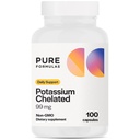 PureFormulas Potassium Supplement Chelated 99 mg Highly Absorbable Pure Potassium Formula for Energy, Nerve, Muscle, Kidney, Heart, and Skeletal Support, Non-GMO - 100 Vegetarian Capsules